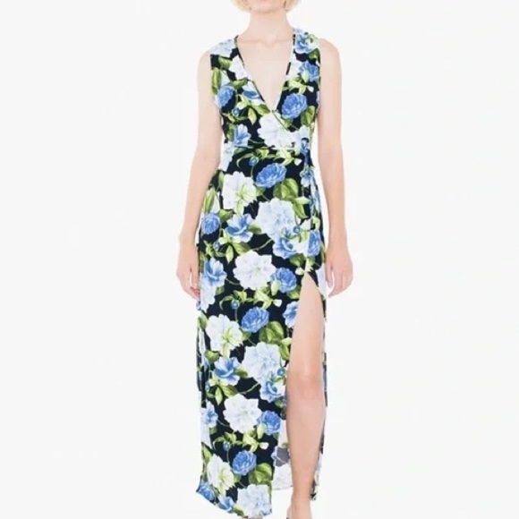 American Apparel Crepe Julliard Wrap Dress High Slit Sleeveless Maxi Size M - Picture 1 of 9